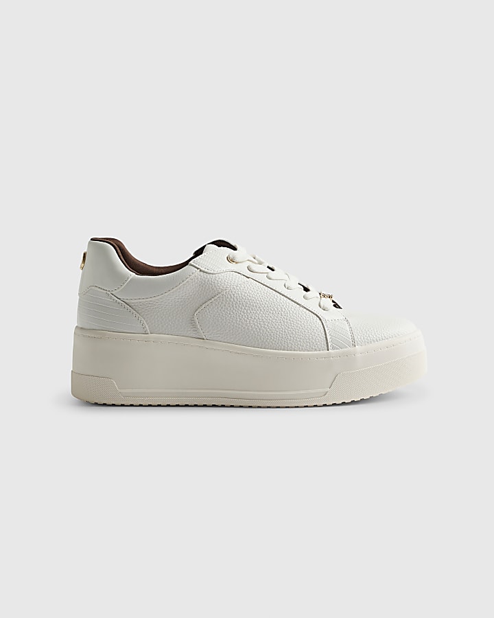 White Wide Fit Lace Up Flatform Trainers