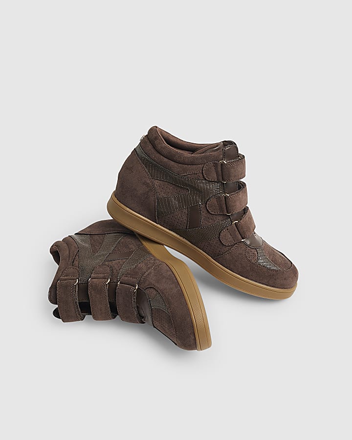 Brown Velcro Hidden Wedge Trainers