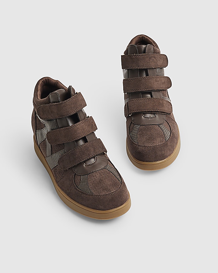 Brown Velcro Hidden Wedge Trainers