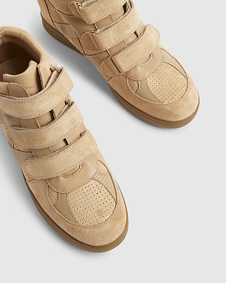 Beige Velcro Strap Hidden Wedge Trainers