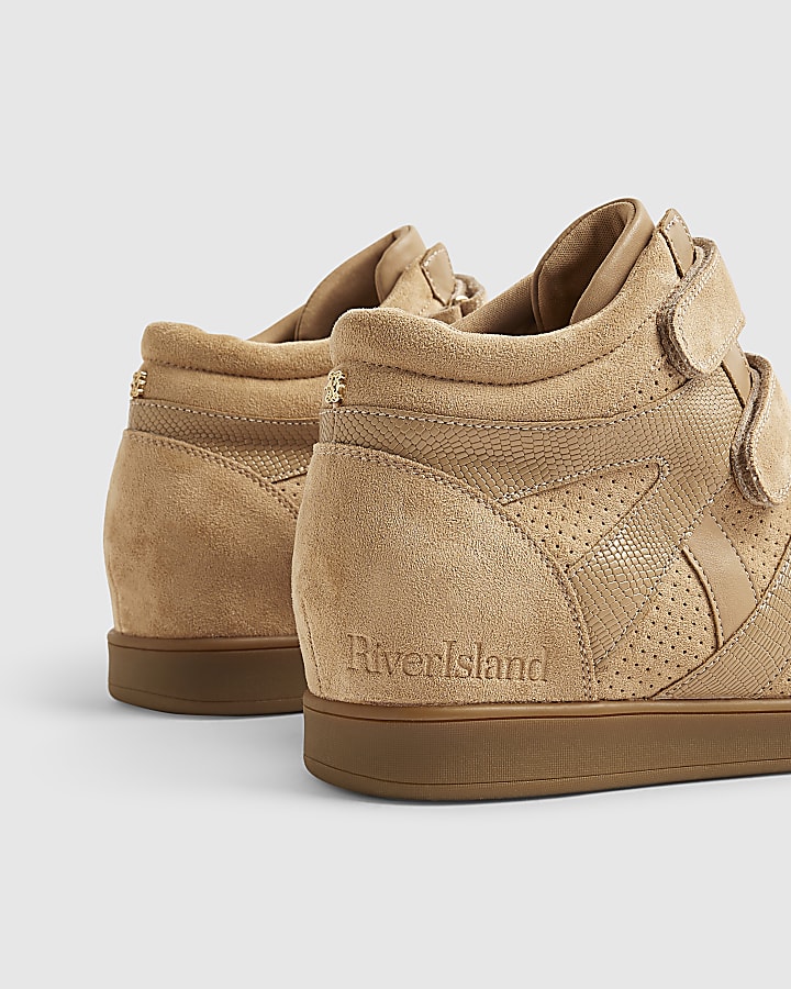 Beige Velcro Strap Hidden Wedge Trainers
