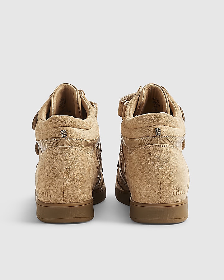 Beige Velcro Strap Hidden Wedge Trainers