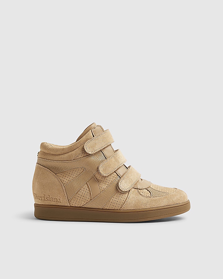 Beige Velcro Strap Hidden Wedge Trainers