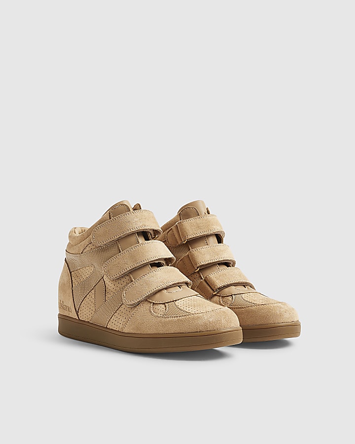 Beige Velcro Strap Hidden Wedge Trainers