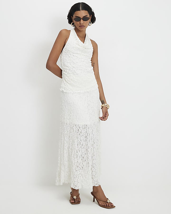 Cream Lace Maxi Skirt