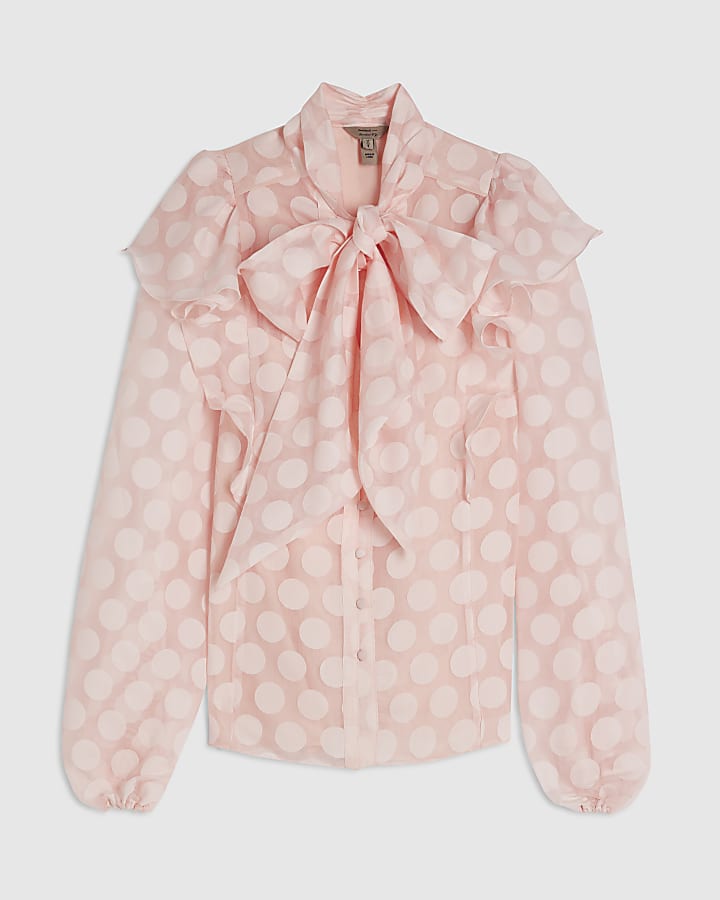 Pink Pussybow Polka Dot Blouse