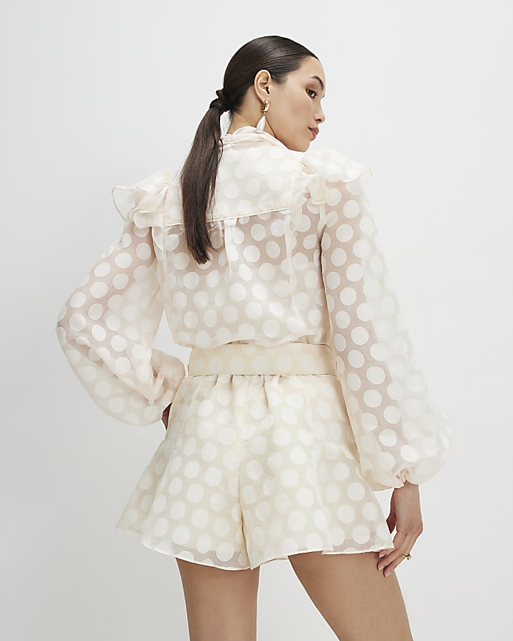 Cream Belted Polka Dot Shorts