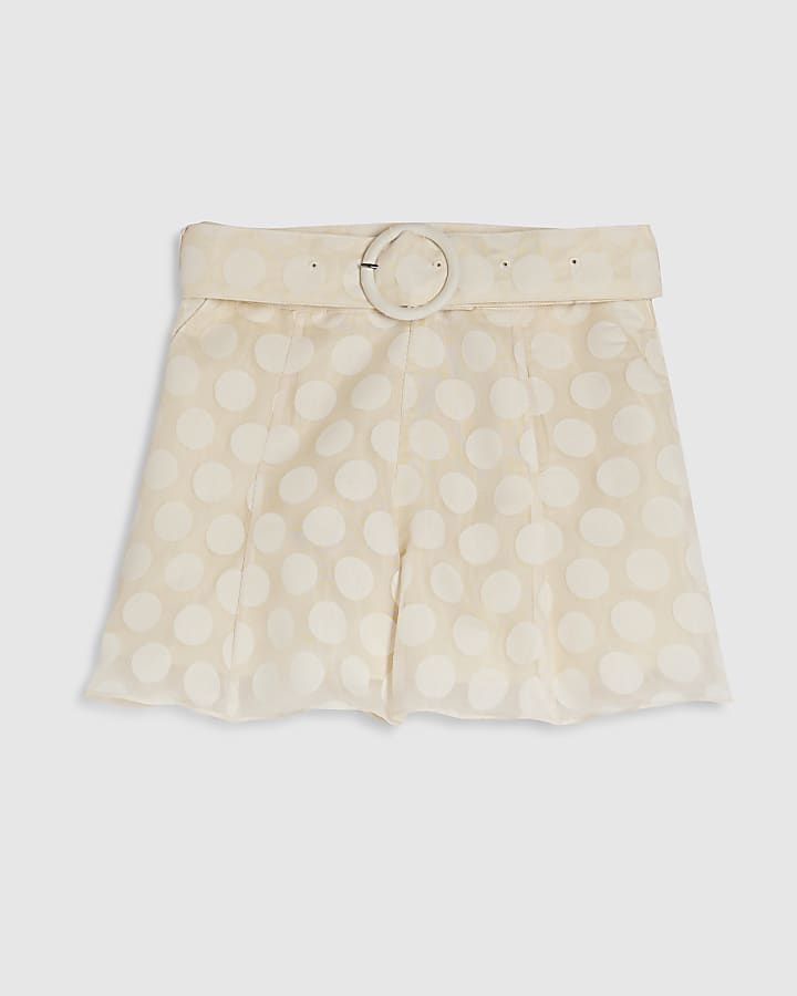 Cream Belted Polka Dot Shorts