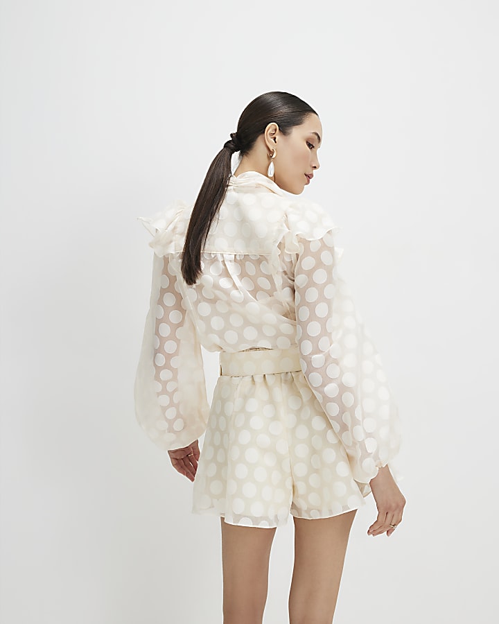 Cream Pussybow Polka Dot Blouse