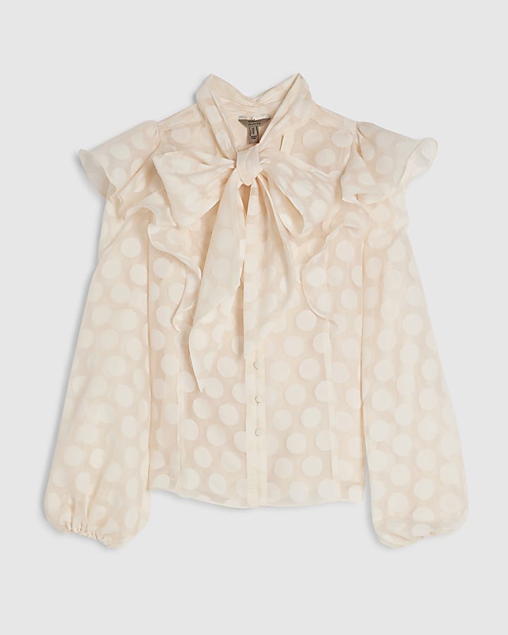 Cream Pussybow Polka Dot Blouse
