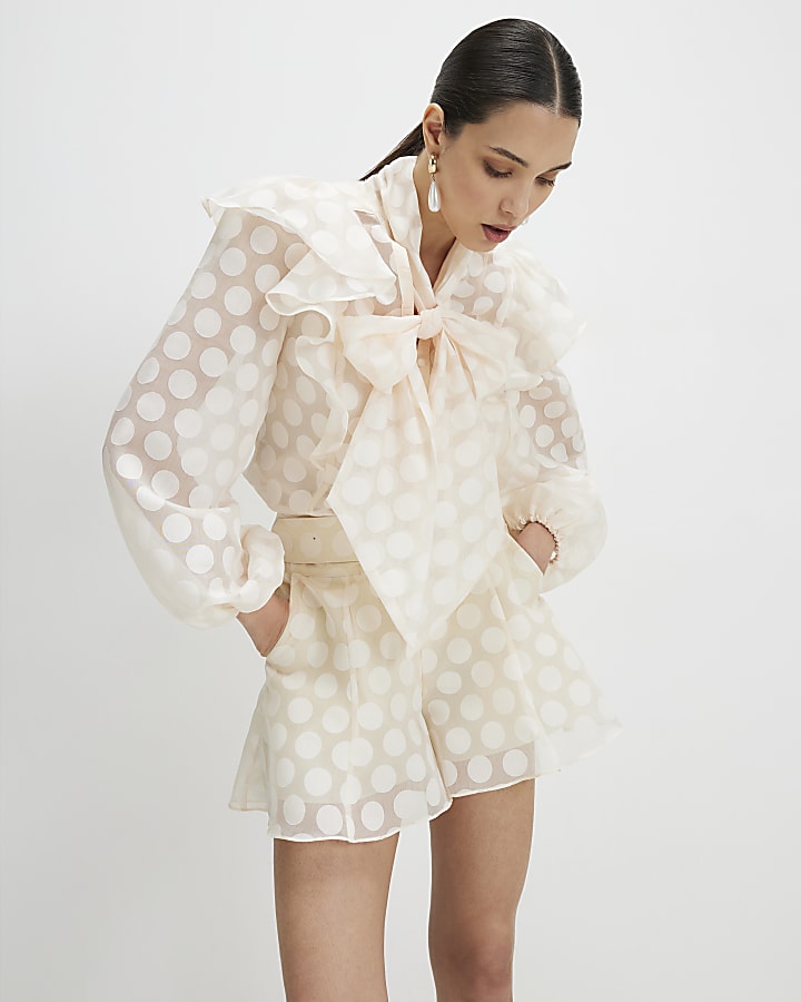 Cream Pussybow Polka Dot Blouse