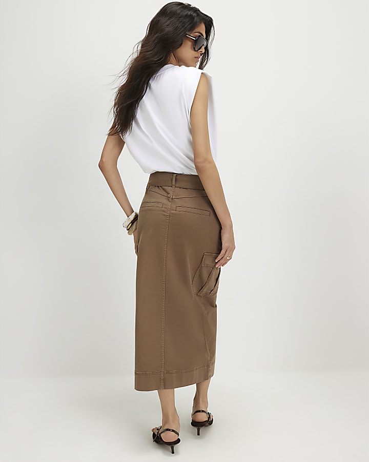 Beige Utility Pencil Skirt