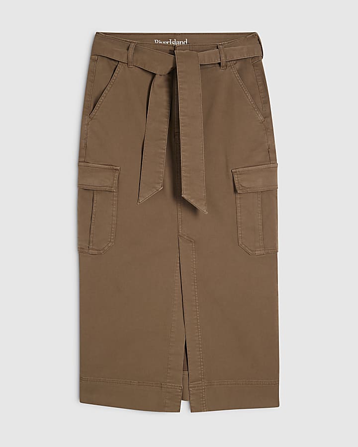 Beige Utility Pencil Skirt