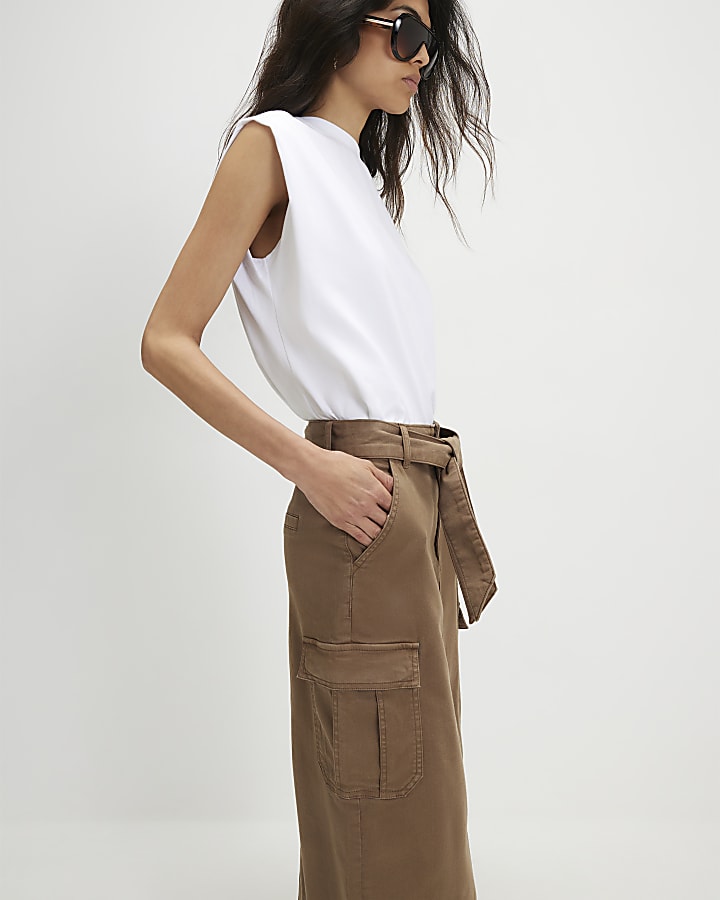 Beige Utility Pencil Skirt