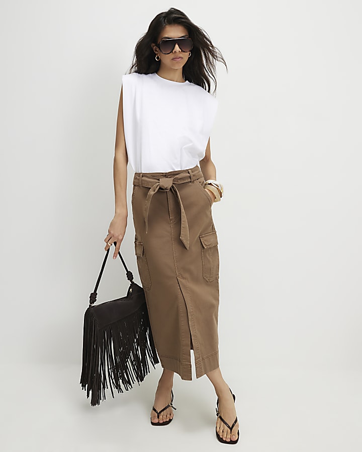 Beige Utility Pencil Skirt