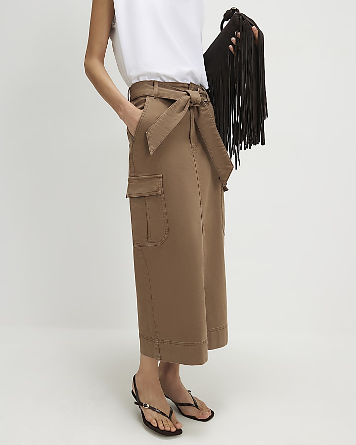 Beige Utility Pencil Skirt