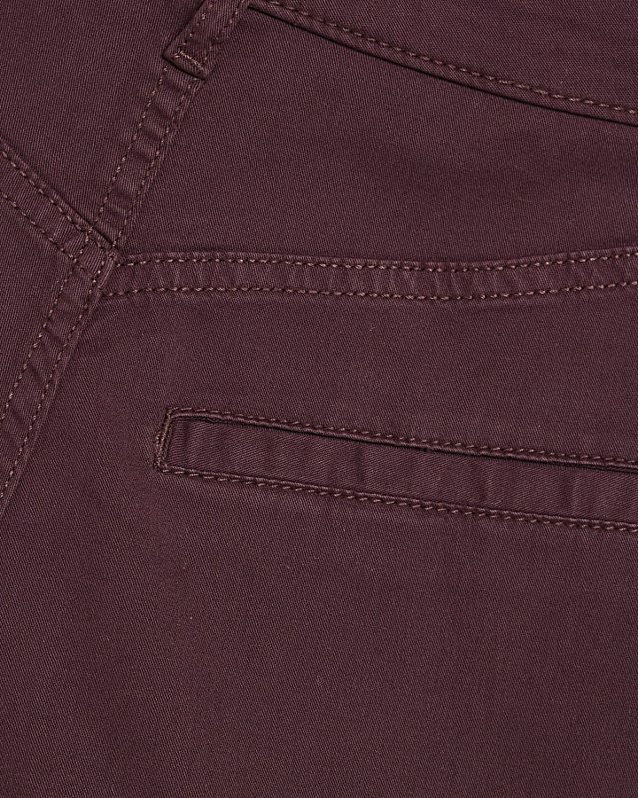 Burgundy Mid Rise Slim Flared Cargo Jeans
