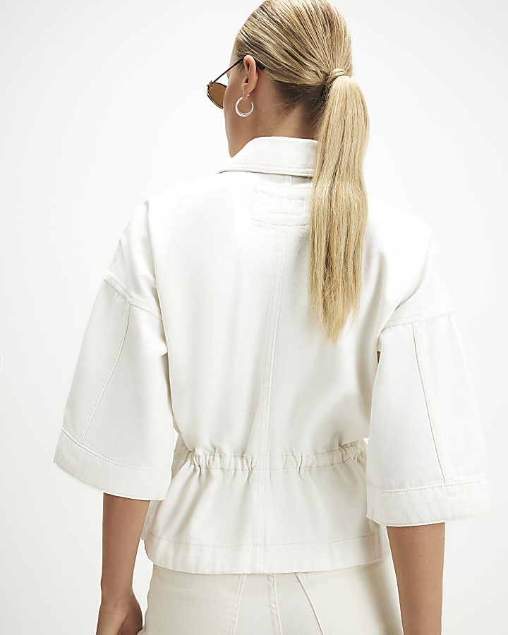 Cream Tie Front Denim Top