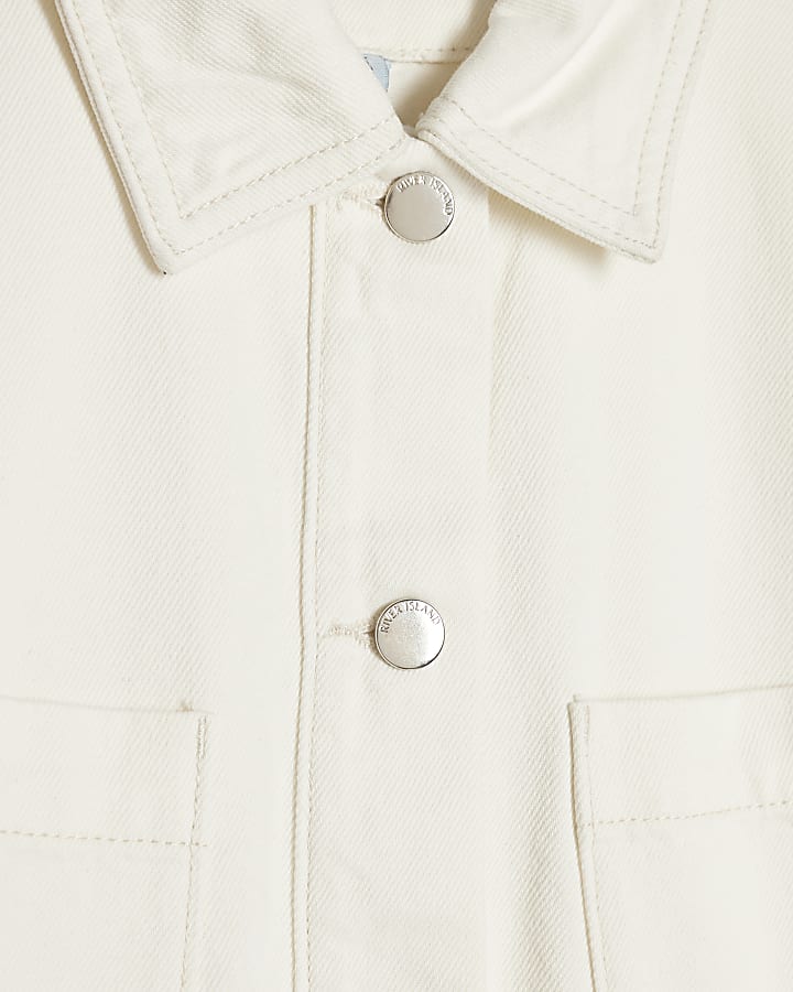 Cream Tie Front Denim Top