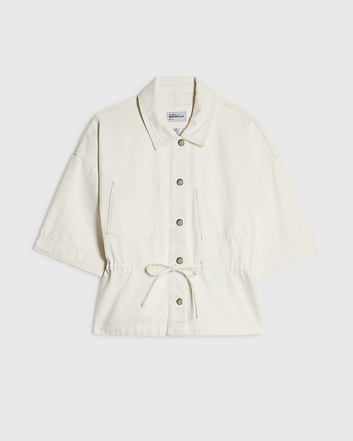 Cream Tie Front Denim Top