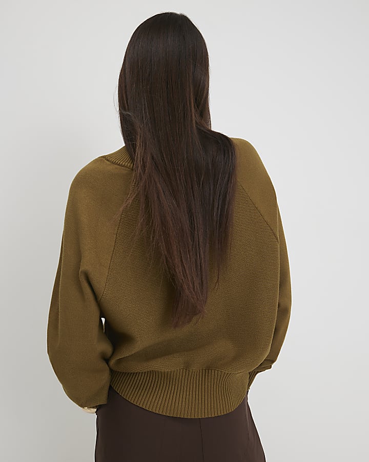 Green Cotton V Neck Jumper
