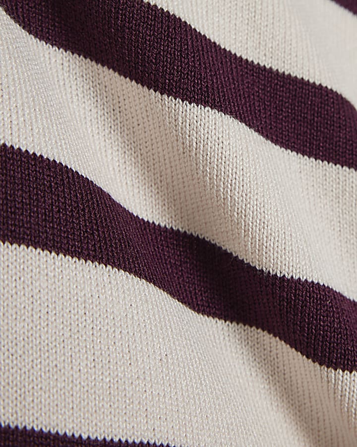 Pink Knitted Stripe Pointelle Trim Top