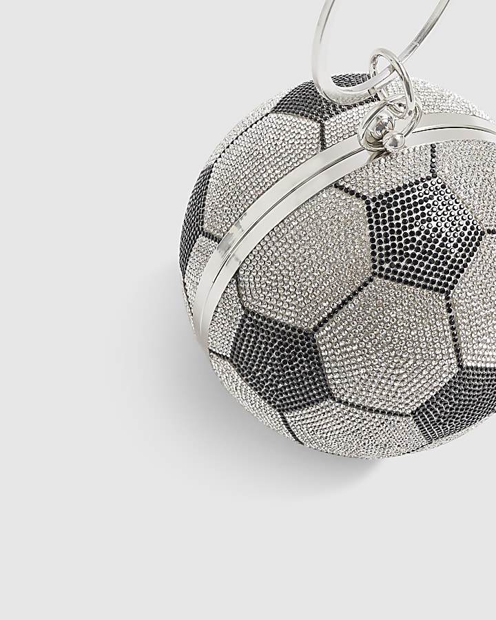 Silver Football Diamante Clutch Bag