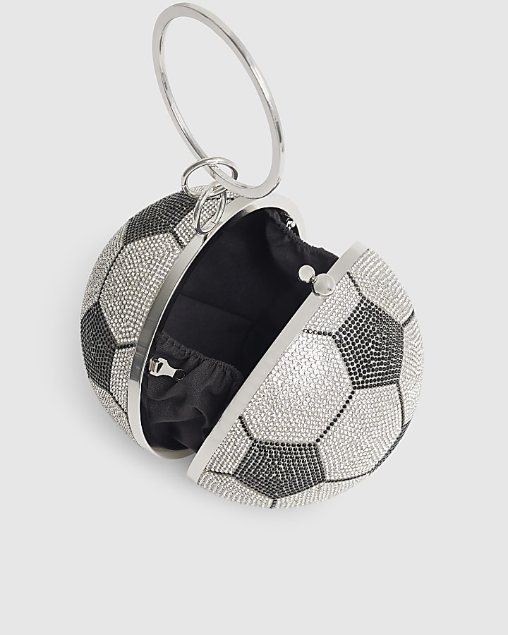 Silver Football Diamante Clutch Bag