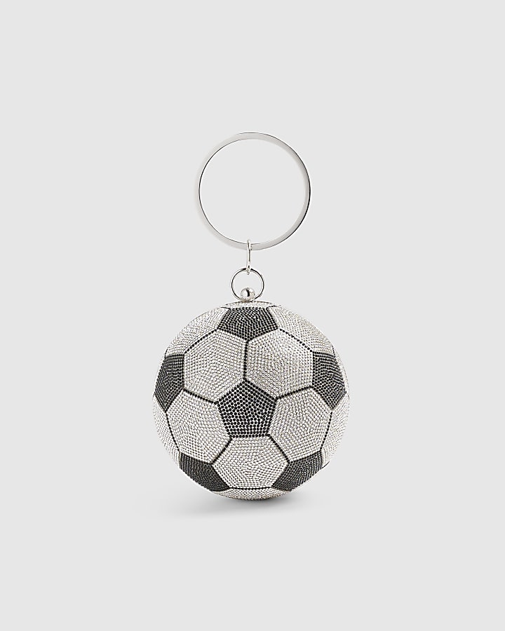 Silver Football Diamante Clutch Bag