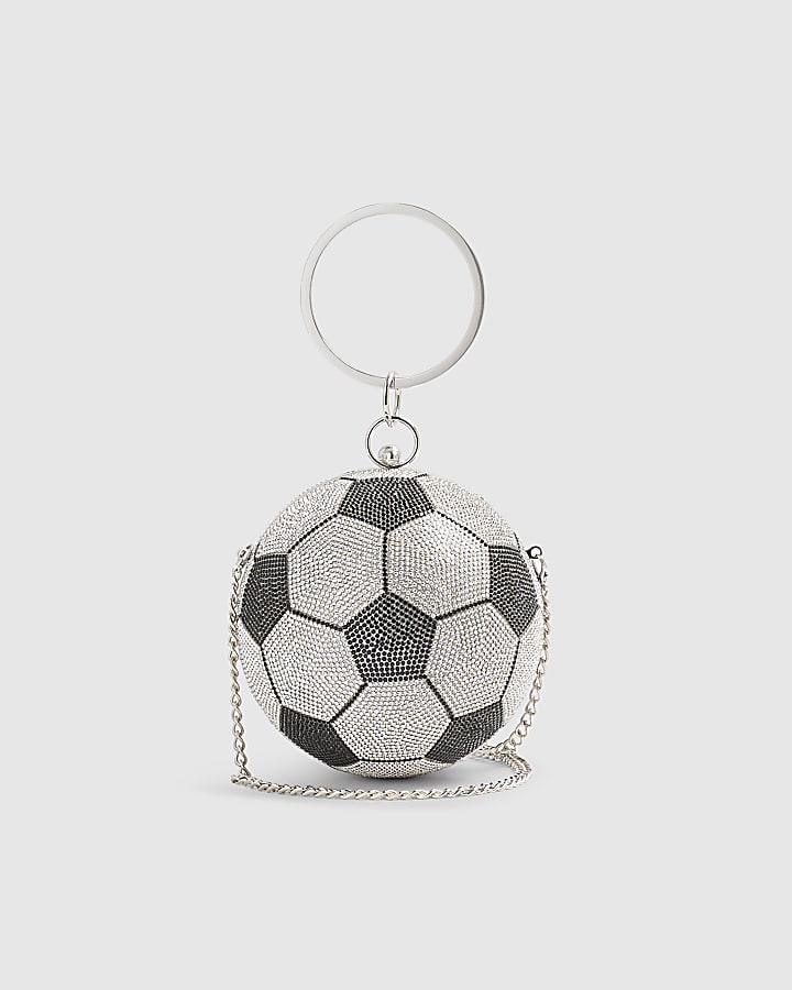 Silver Football Diamante Clutch Bag