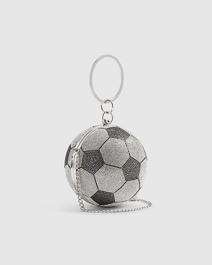 Silver Football Diamante Clutch Bag