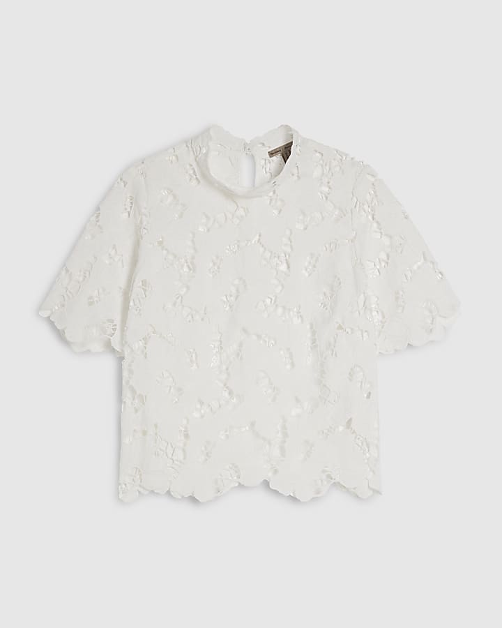 White Lace Short Sleeve Blouse