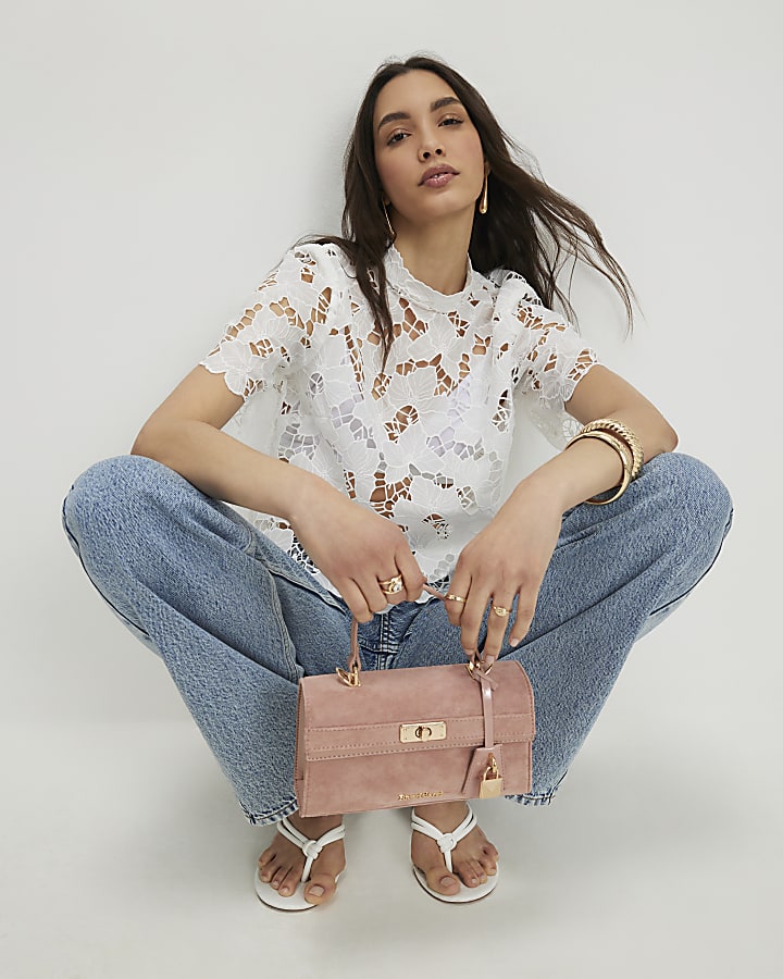 White Lace Short Sleeve Blouse