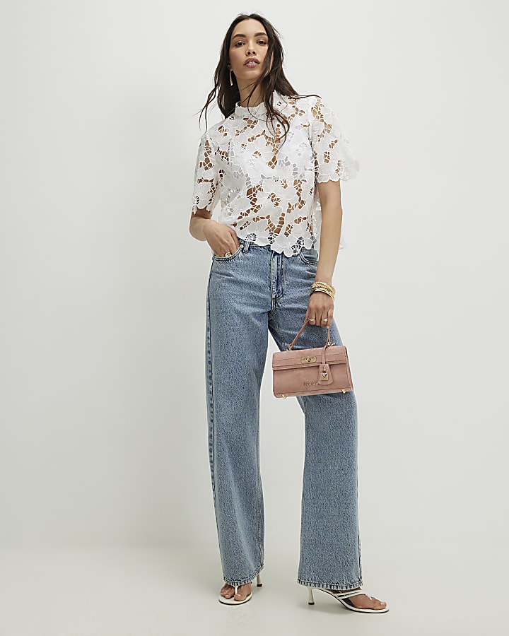 White Lace Short Sleeve Blouse