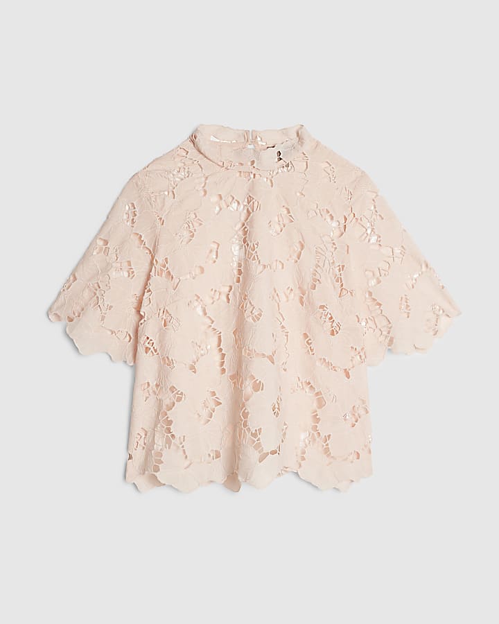 Pink Lace Short Sleeve Blouse