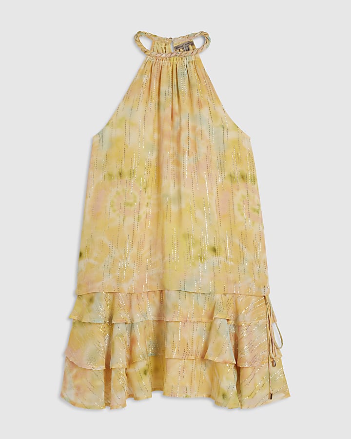 Yellow Tie Dye Halter Neck Mini Dress