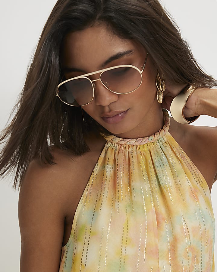 Yellow Tie Dye Halter Neck Mini Dress