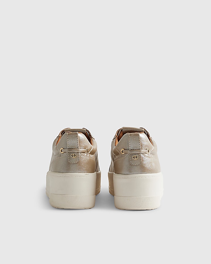 Gold Wide Fit Lace Up Flatform Trainers