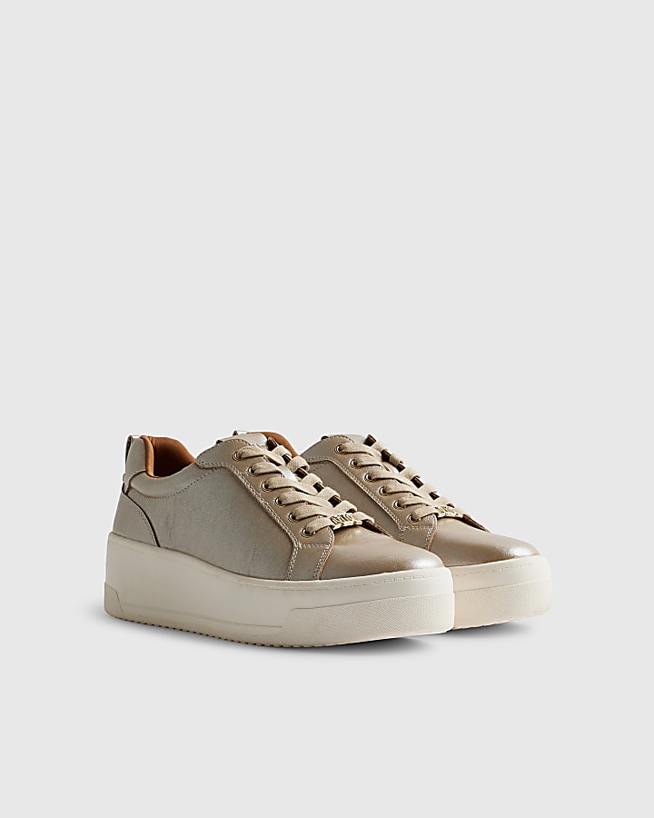 Gold Wide Fit Lace Up Flatform Trainers