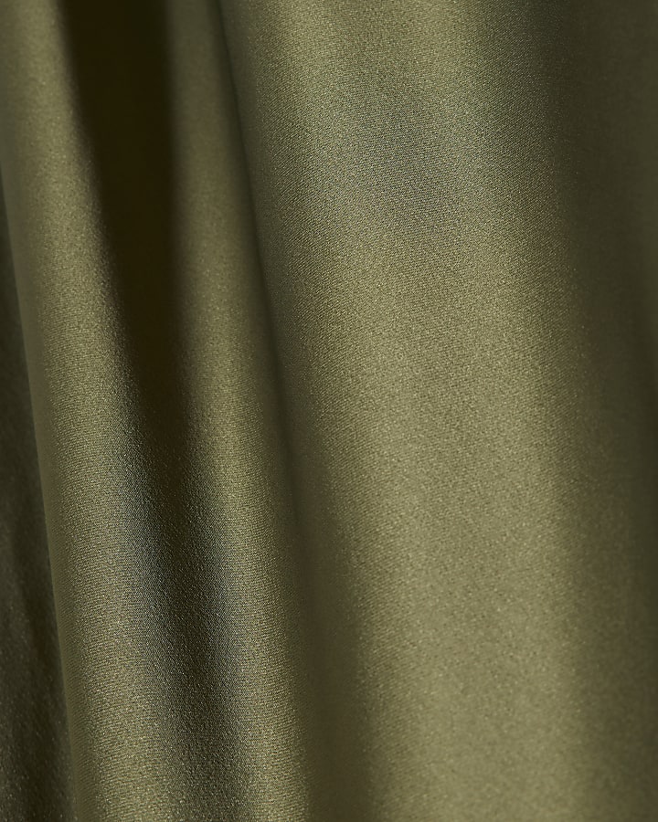 Khaki Hybrid Satin Knit Asymmetric Hem Dress