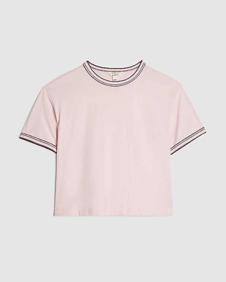 Pink Cotton Whipstitch Trim T-Shirt