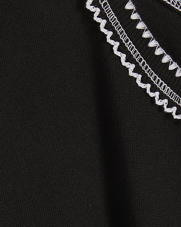 Black Cotton Whipstitch Trim T-shirt