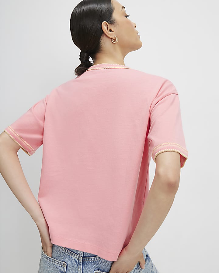 Orange Cotton Whipstitch Trim T-Shirt