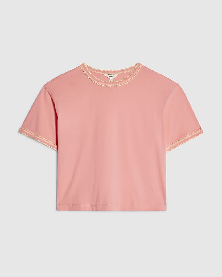 Orange Cotton Whipstitch Trim T-Shirt