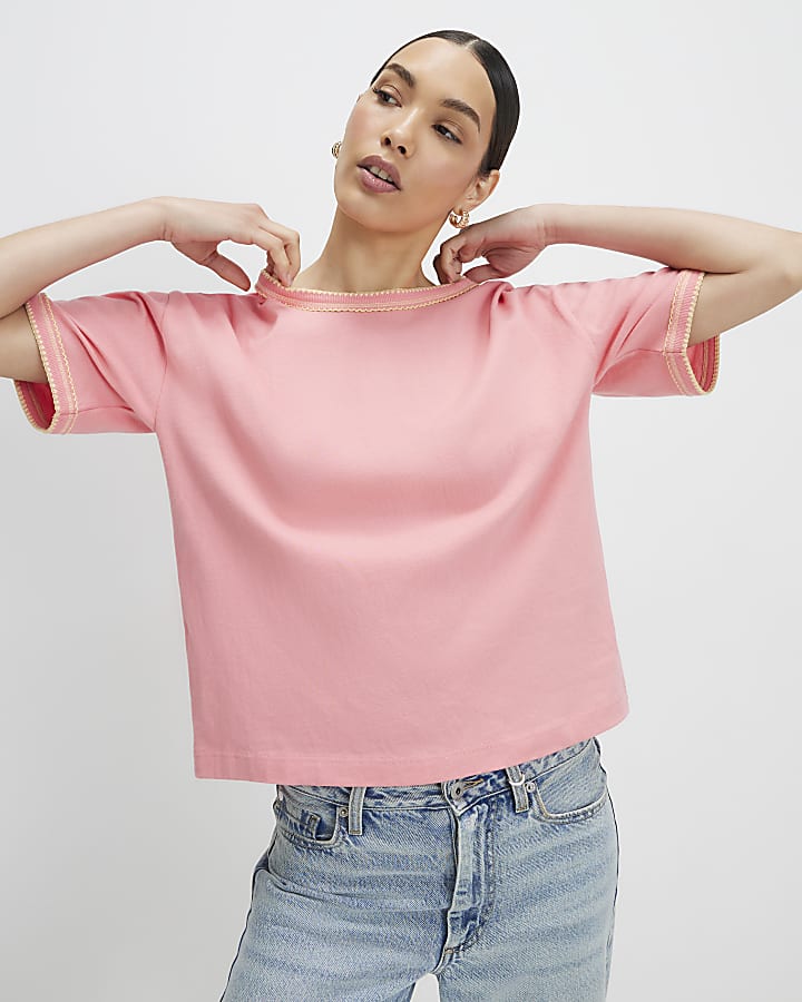 Orange Cotton Whipstitch Trim T-Shirt