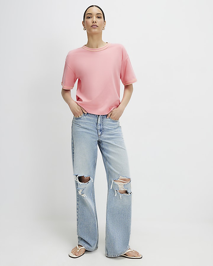 Orange Cotton Whipstitch Trim T-Shirt