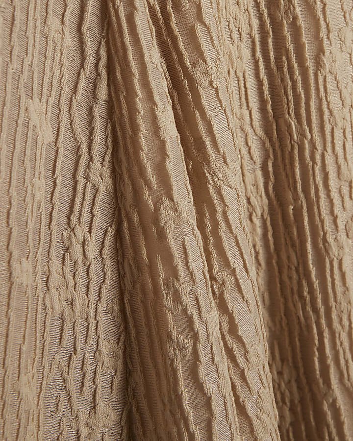 Beige Textured Halter Neck Midi Dress