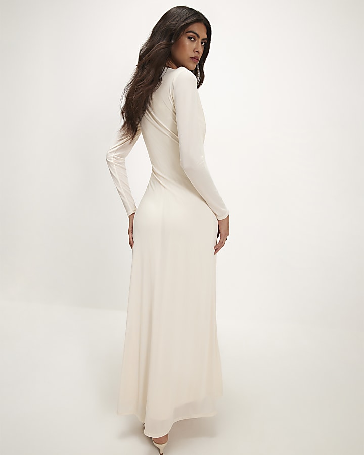 Cream Sheer Drape Maxi Dress