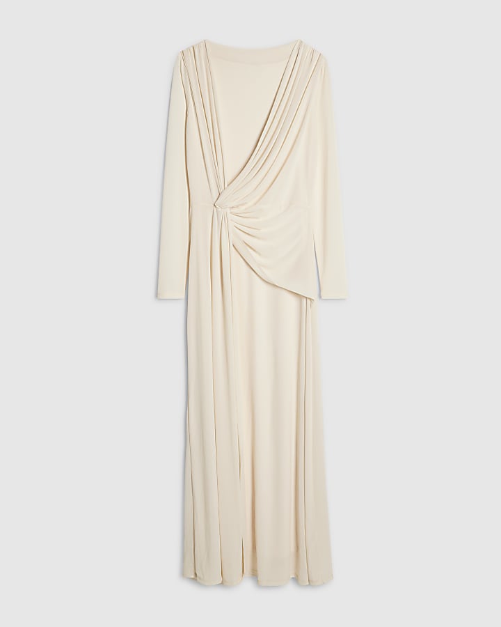 Cream Sheer Drape Maxi Dress