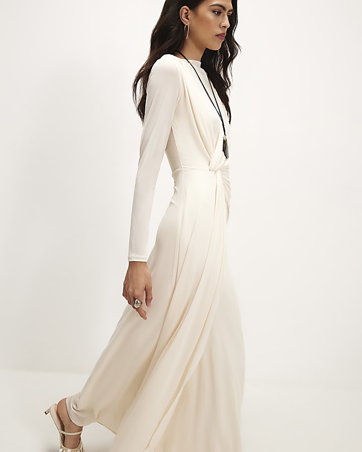 Cream Sheer Drape Maxi Dress